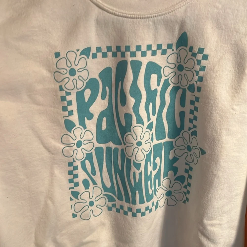 Pacsun  cream, turquoise sweatshirt, size medium - Picture 3 of 4